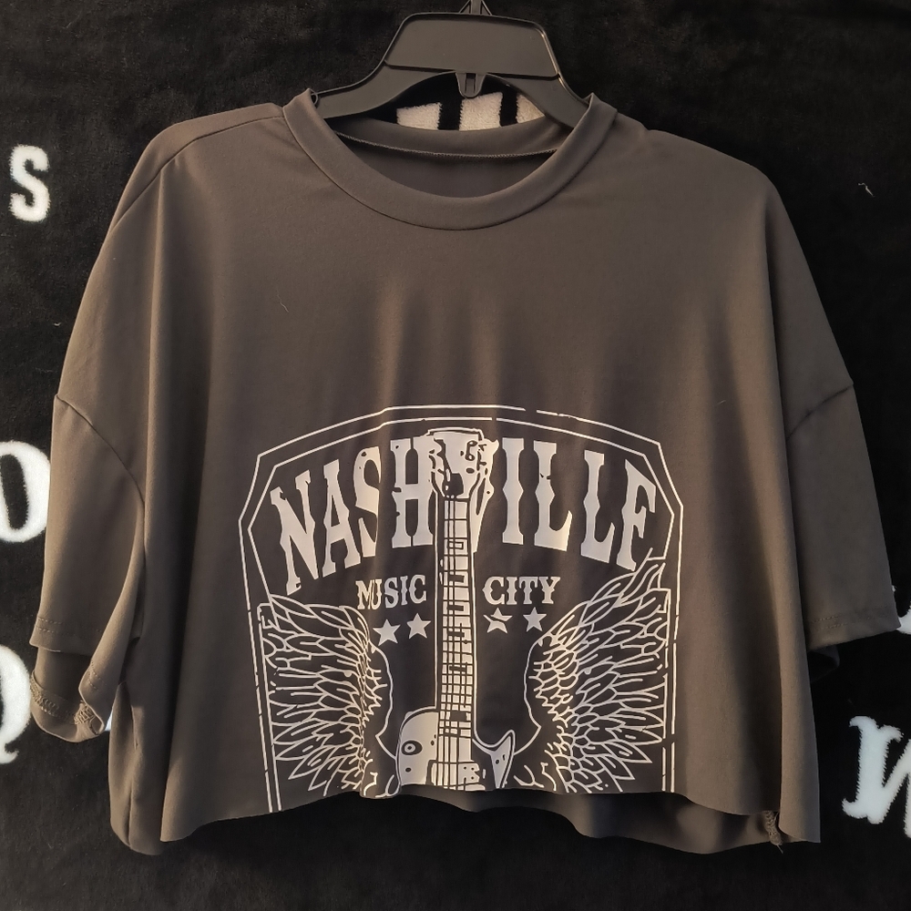 Gray Nashville Music City Cropped Tee